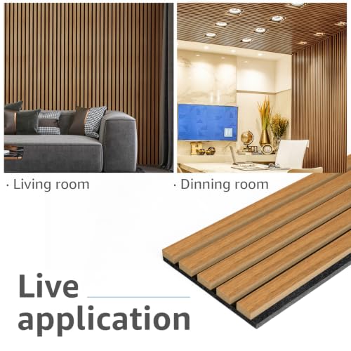 Image of Art3d 8-Pack Soundproof Wood Slat Wall Panels, 94.5 x 7.9 Inch, Warm Teak
