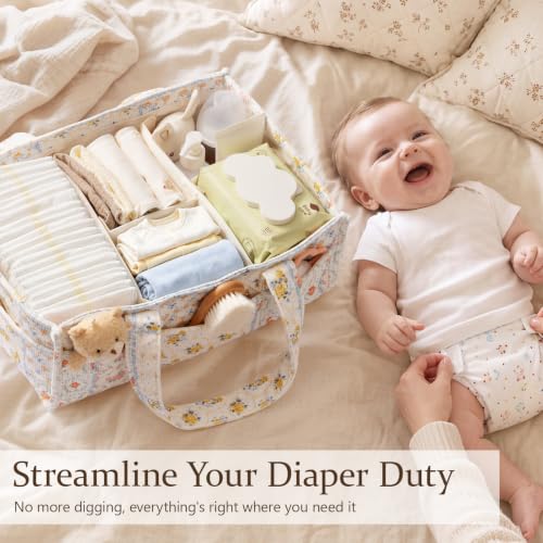 Image of Corduroy Baby Diaper Caddy Organizer with Handles, Nursery Storage Basket