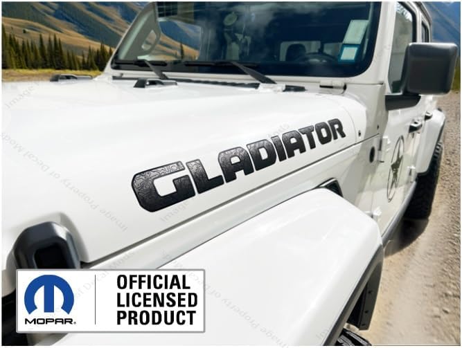 Gladiator Hood Graphic Vinyl Decal fits Jeep Wrangler JL/JT (2018-2026) Matte Black with topo Lines and Black Outline (Set of 2) - CB | UV1A2
