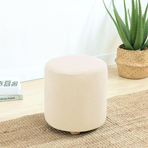 HYGPP Round Ottoman Slipcover Cover Outdoor Small/Large Footstool Protector Covers Stool Ottoman Covers Stretch with Elastic Bottom, Feature Textured Checked Fabric Machine Washable(D,18x18IN)