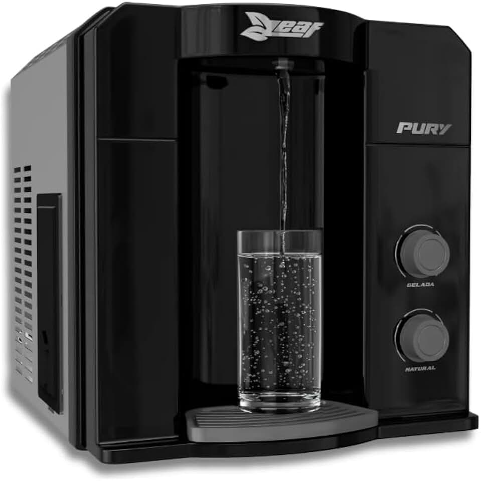 Purificador de Água Gelado por Compressor Pury Leaf com Eficiência Bacteriológica, Refrigeração Potente e Baixo Consumo de Energia (Preto, 220V)