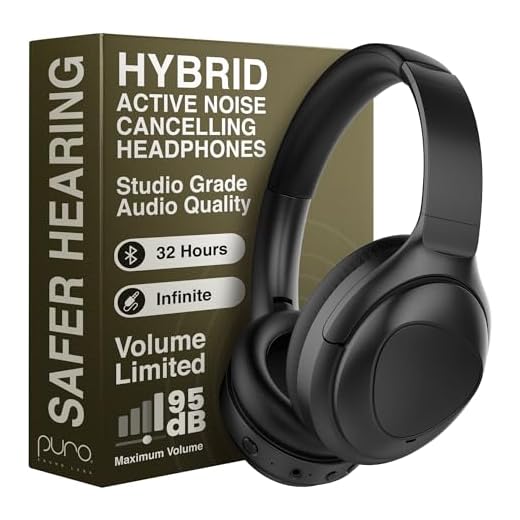 Puro Sound Labs: PuroPro Hybrid Active Noise Cancelling Volume Limiting Headphones, Wireless Over Ear Bluetooth Headphones, 32h Playtime, Hi-Res Audio, Memory Foam Ear Cups, for Travel and Home Office