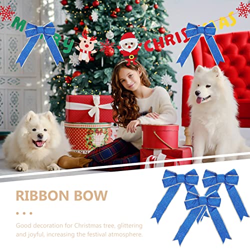SUPVOX 5pcs Christmas Tree Bows Wrap Bows Pendant Ornaments for Christmas Tree Presents House Decoration(Blue) - Image 3