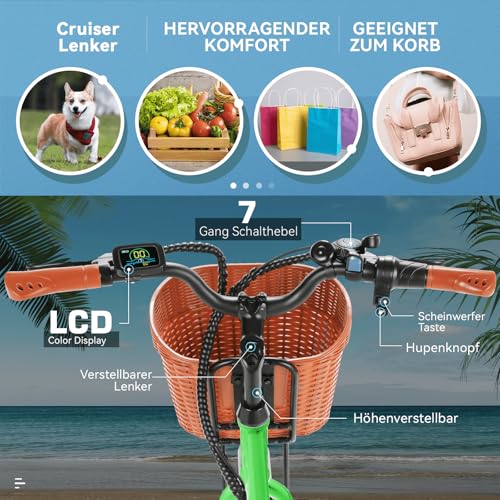 ANCHEER 26" E-Bike für Erwachsene, 7 Gang Elektrofahrrad mit Abnehmbarem 36V 10.2Ah Akku, 25 km/h und 70–100km Reichweite E-Bike mit Korb für Städtische Pendler, Männer und Damen – Bild 6