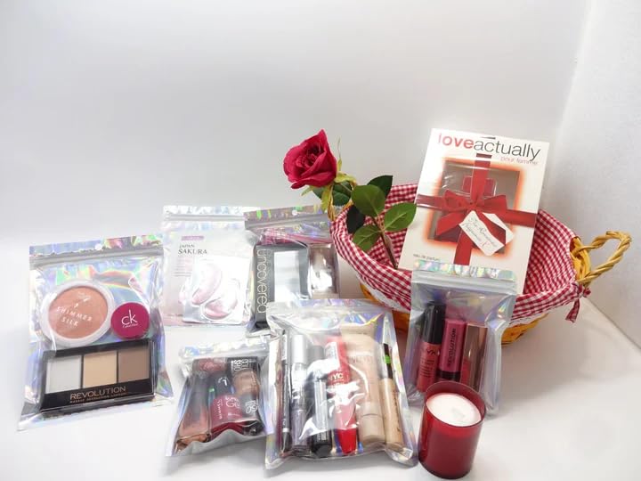 Cadeau de Saint-Valentin avec rose rouge, 25 pièces, parfum, bougie parfumée et maquillage, cadeau de beauté de luxe, panier de Saint-Valentin pour elle, cadeau prêt à l'emploi.