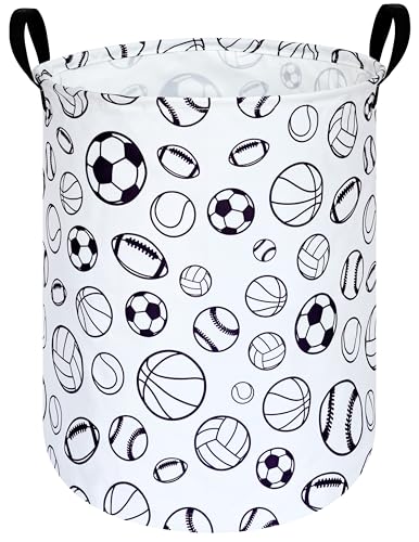 Image of Kids Laundry Hamper Clothes Gift Basket Storage Laundry Baskets Organizer Bin with Handles for Nursery Room (Sports ball)