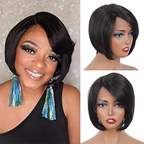 Short Bob Wig Human Hair Pixie Cut Wigs Natural Color Lace Wigs 100% Virgin Huam Hair Lace Front Side Part Wigs for Women