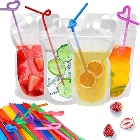 Xerteam 12 Pack Reusable Clear Drink Pouches, Portable Resealable Stand Up Drink Bags, Juice Cocktails Beverage Alcohol Storage Bags for Engagement Party Festivals Picnic Travel Camping Beach (500ML) Cover