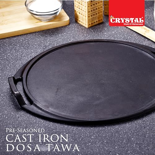 Image of Crystal Pre-Seasoned Cast Dosa Tawa with 2 Handles 300 Mm | Free Handle Cover | 100% Toxin Free | Naturally Non Stick | Long Lasting | Induction & Gas Stove Compatible