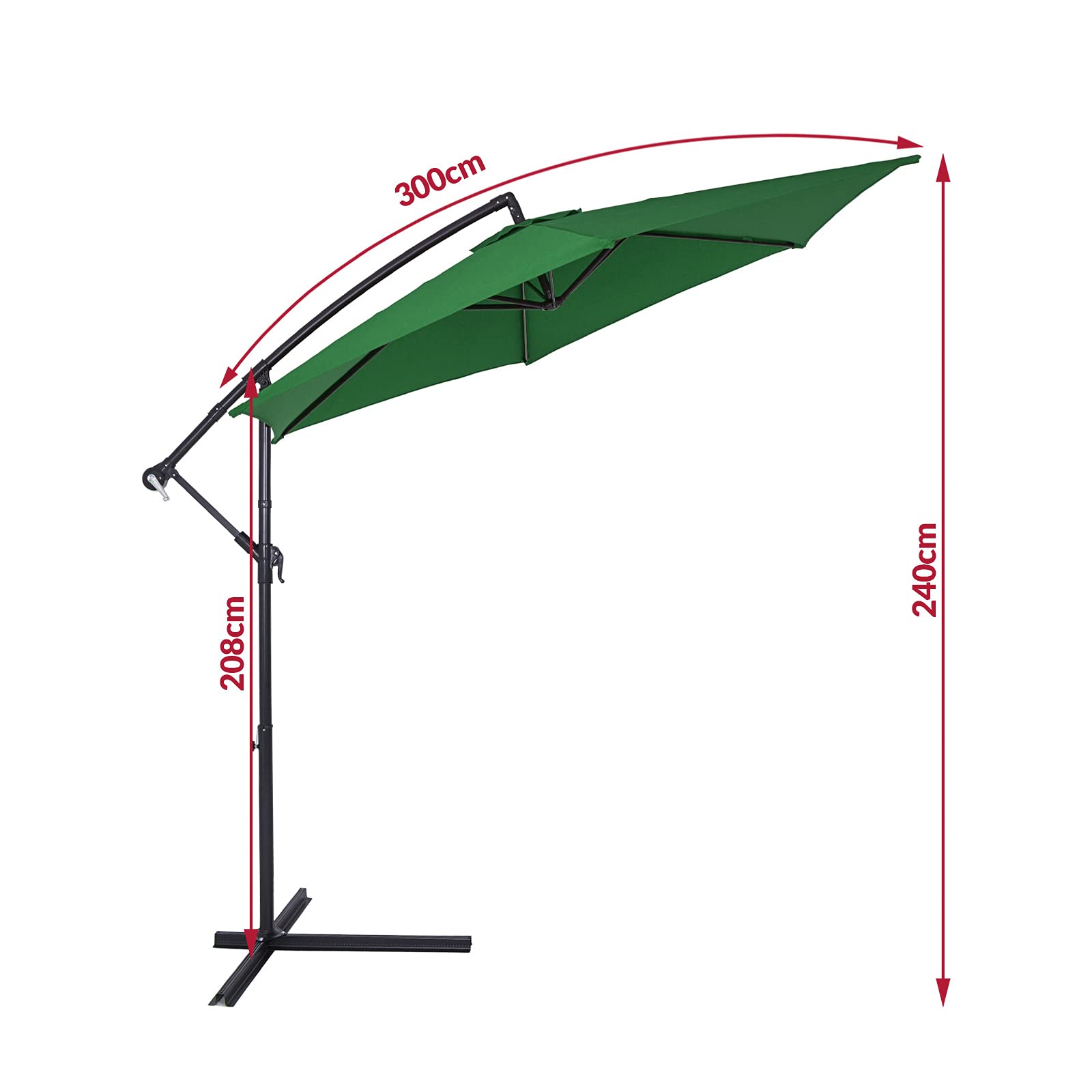 Kingsleeve® Sombrilla de Jardín Brazil 300 cm Aluminio Inclinable Manivela con Soporte Protección UV50+ Parasol Giratorio Funcional Balcón Terraza Verde