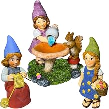 Mood Lab Garden Gnome Figurines - Lady Gnomes Set 3 pcs - 3.5" H Miniature Decorative Statues & Accessories - Outdoor & Indoor Garden Decor