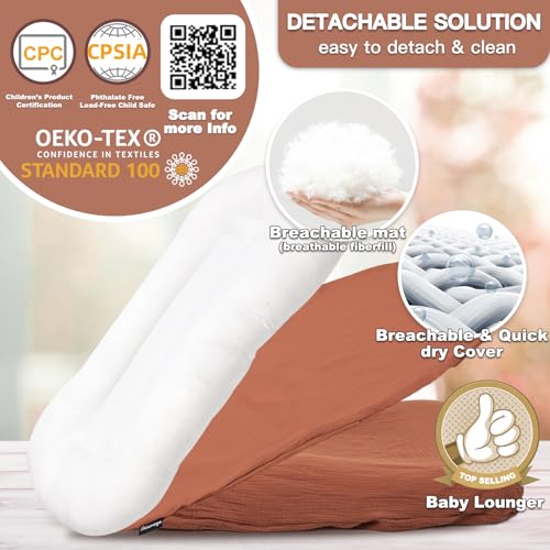 Image of Infant Support Cushion - Baby Support Cushion for Newborn, 0-24 Months, Portable Tummy Time Mat for Home and Travel, Soft Cotton, Supervised Use, Baby Essentials Gift, Orange (1 Cushion + 1 Cover)