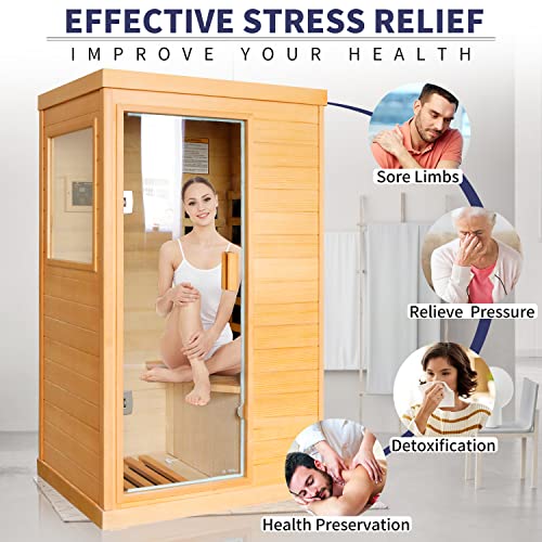 LUCHEN Far Infrared Sauna Home Sauna Spa Room Low-EMF Canadian Hemlock Wood 800W Indoor Saunas for Home with Backrest, Control Panel and Tempered Glass Door, Room:35.2*27.6*61.6Inch (T-50) - Image 5