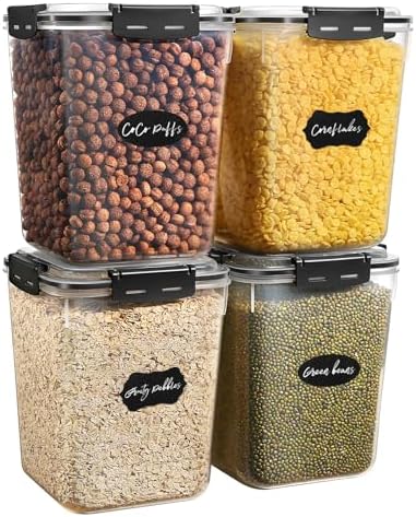 Large Food Storage Containers with Lids (5.3L/179oz, 4Pack), BPA-Free Airtight Plastic Food Containers, Flour, Sugar, Rice Canisters for Kitchen & Pantry Organization