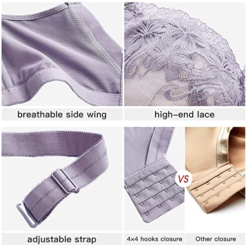 Lace Bras For Women No Underwire, Comfortable Wireless Bra For Women Support, Minimizer Bras For Women Full Coverage Bras With Honeycomb Inner Cushion, Lightly Lined No Wire Womens Bras Purple 34Ddd #TOP4