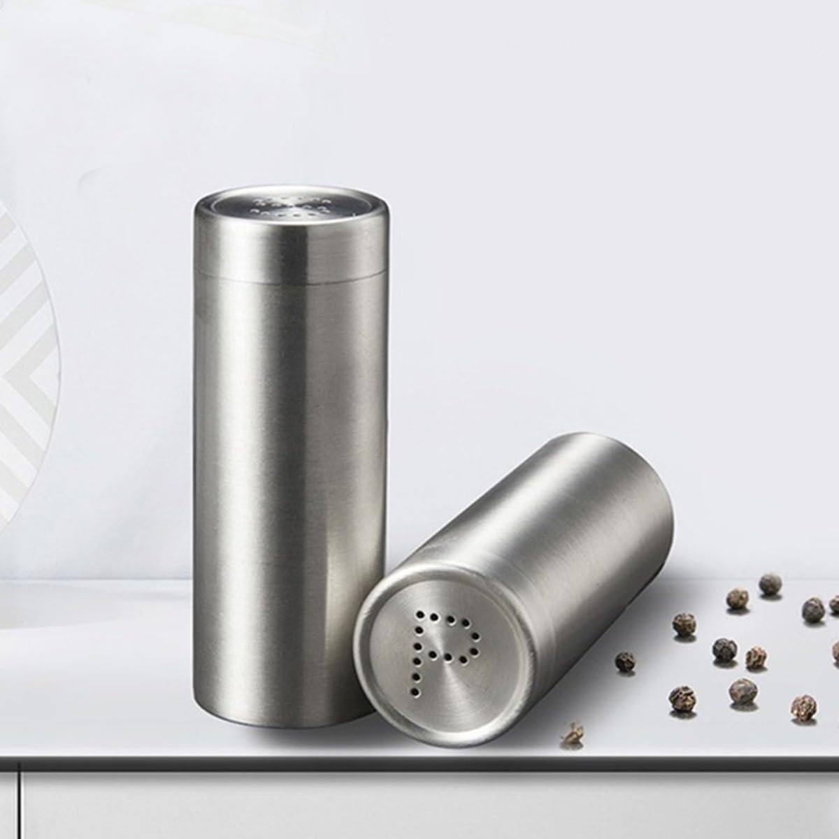 2-Pack Salt Pepper Shakers,3OZ Salt and Pepper Shaker,Stainless Steel Spice Jars Seasoning Dispenser for Salt Sugar Spice Pepper (Silver, Large)