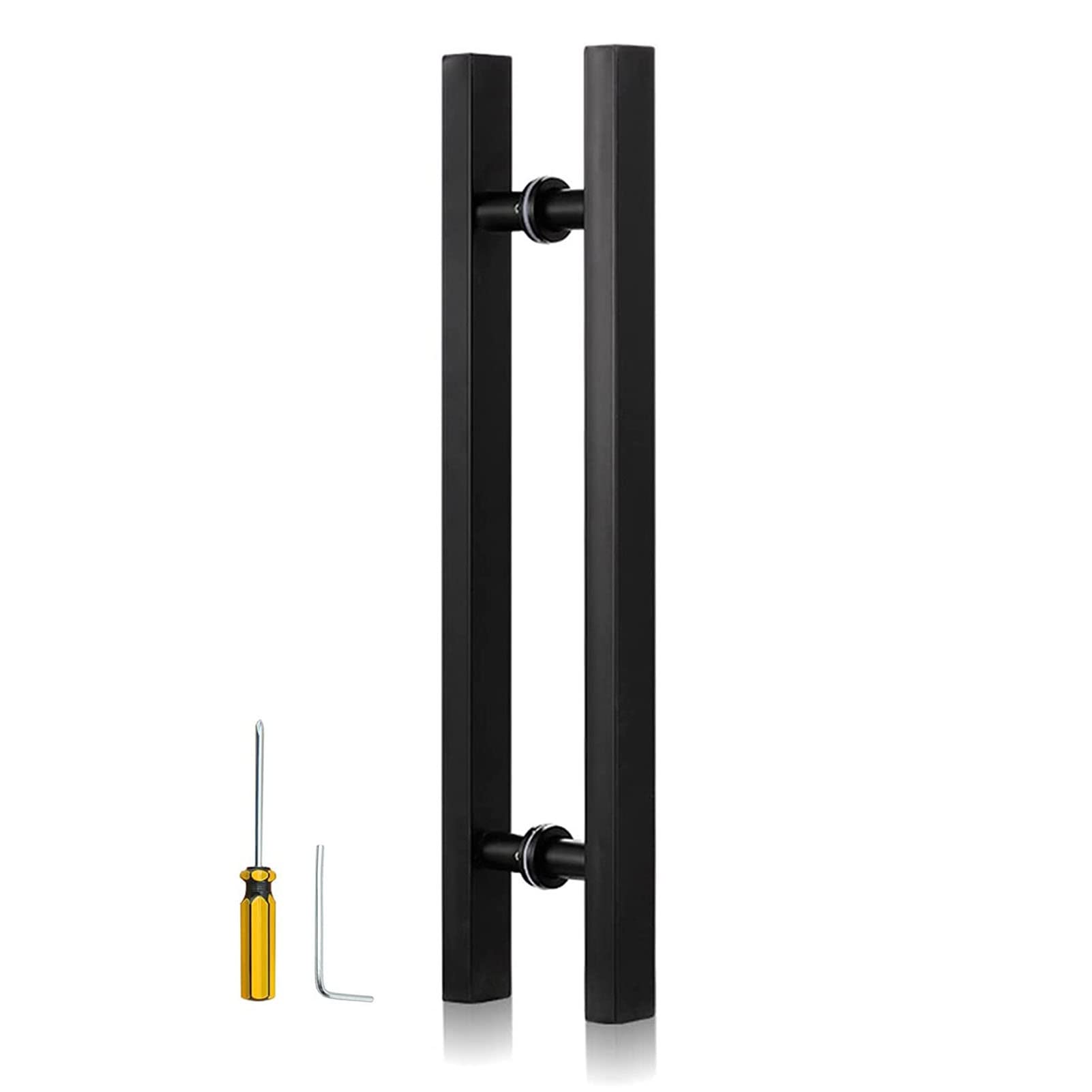 GYRAZXS Heavy Duty Stainless Steel Modern Push Pull Door Handle Double Sided Sliding Barn Door Pulls Shower Glass & Kitchen Door Hardware 6 Black (30cm x 50cm)