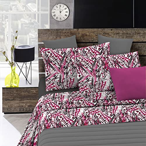 Set Lenzuola Letto Fashion, Made in Italy- Completo Letto in Morbida Microfibra, Lenzuolo Sotto con Angoli, Telo Sopra 180x270 e Federa con Patella Interna, Piazza e Mezza, Crazy