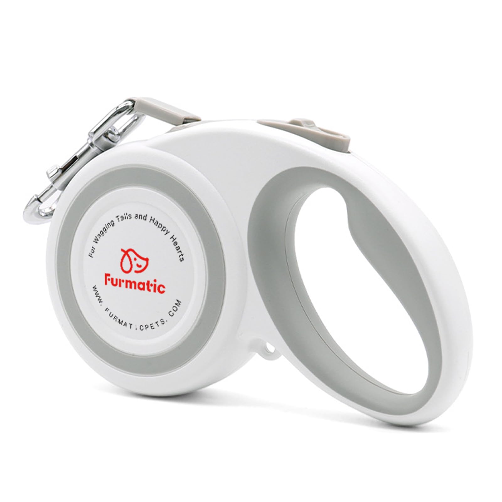 Furmatic Tangle-Free Retractable Dog Leash | 16 ft Strong Reflective Nylon Tape | One-Hand Brake, Pause, Lock | (White, Small (3m))
