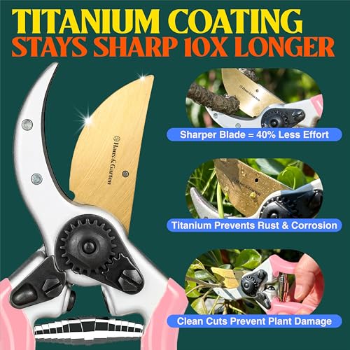 Image of Haus & Garten ClassicPRO 8.5 inch Premium Titanium Bypass Garden Shears - Use as Pruners, Pruning Shears for Gardening, Hand Pruners, Handheld Garden Clippers, Scissors for Women