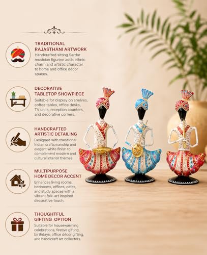 Image of Rajasthani Musician Figurine Handcrafted Sitting Sardar Showpiece | Traditional Indian Art Decor for Home, Living Room, Office, Shelf & Table Decoration