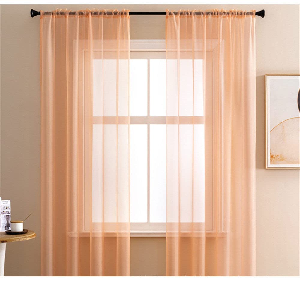 GIVBRO Sheer Curtains Window Drapes Transparent Voile Door Curtain Rod Pocket Panel for Home Room Decoration Orange Pink, 140 * 245cm
