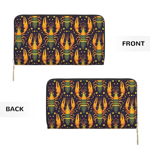 Retro Lobster Yellow Print Wallet Women Men, Long PU Leather Wallets for Women, Cute Womens Travel Wallet Purse Pouch with Zipper Pocket2