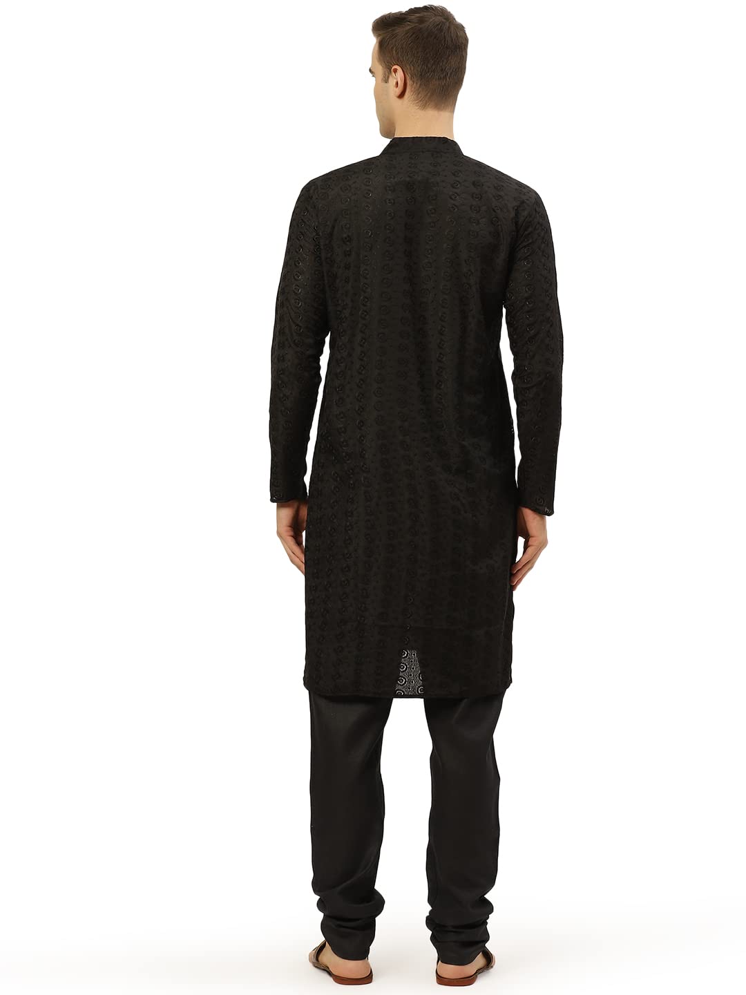 Jompers Men's Black Embroidered Straight Kurta Pyjama Set. (Black, M)