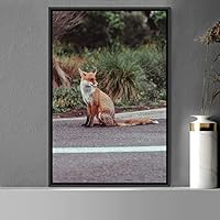 Framed Canvas Wall Art Red Fox Animals Contemporary Expressive Fox Living Room Multicolor Photography - 16x24 inches