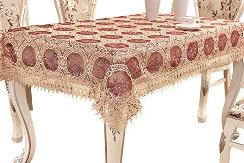 ADASMILE A & S Vintage Burgundy Lace Tablecloth Embroidered Rectangle Table Cover Red Flowers Party Wedding 60