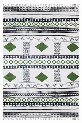 Tapis de Noël en coton de prestige vert et beige pour salon et chambre