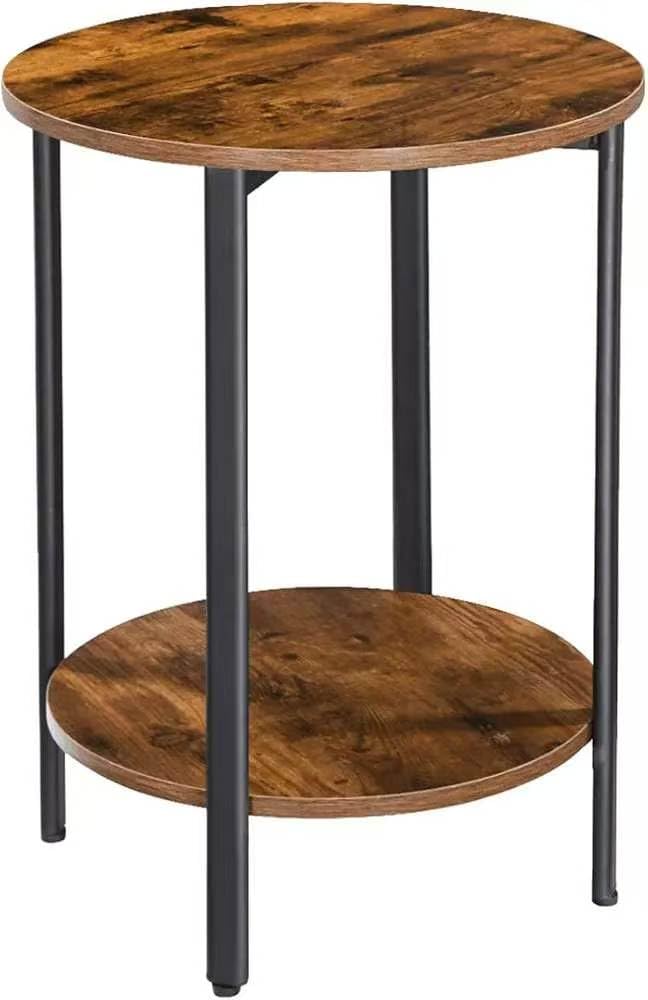 H JINHUI 2-Tier Round Side Table, Industrial End Table, Bedside Table, Sofa Table with Metal Frame, Coffee Table with Storage, for Living room, Bedroom, Balcony, Easy Assembly, Rustic Brown