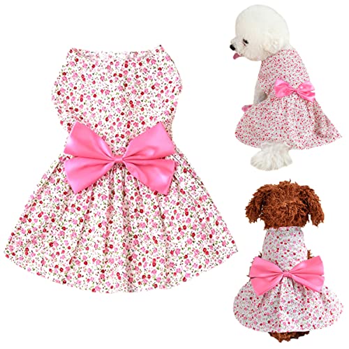 Brocarp Dog Dress- Puppy Floral Princess Dresses, Dog Dress Bowknot Tutu Skirt, Thin Cute Pet Summer Clothes Apparel For Small Medium Girl Dogs Cats Kitten, Dog Flower Sundress Doggy Outfit Costume #TOP16