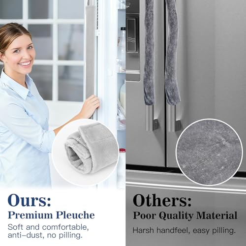 Image of Nuovoware Refrigerator Door Handle Covers, Kitchen Appliance Fridge Oven Microwave Dishwasher Door Cloth Antiskid Protector Gloves, Keep Off Fingerprints, Liquid, Oil Stain (Light Gray, 4 Pieces)