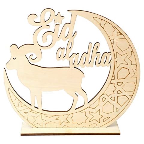 MOWIN Eid Mubarak Wooden Ornament Ramadan Kareem Festival Party Wood Tabletop Decor Moon Star Hanging Pendant for Muslim Ramadan Mubarak Eid Decorations (Sheep) Cover