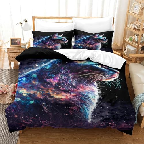Housse de couette chat cosmique en microfibre pour lit double