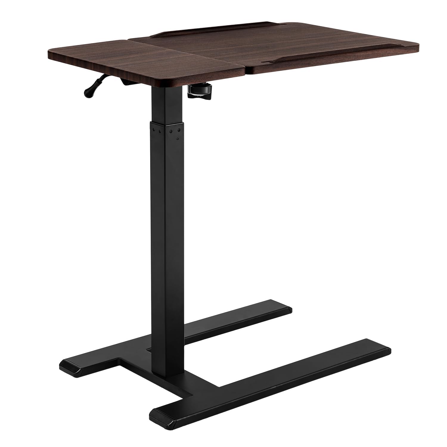 SIHOO D01 Tables de lit médicales Inclinable et Réglable avec roulettes, Bureau Mobile Pneumatique pour Ordinateur Portable, Mobile Support Ordinateur Portable lit（Noyer foncé）