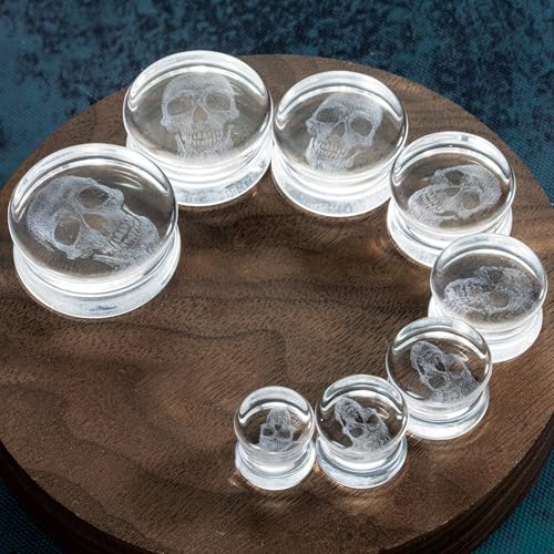 Stylish Glass Skull Saddle Plugs - Ear Gauges Expander Tunnels Stretched Ears(Sold in Pairs)4
