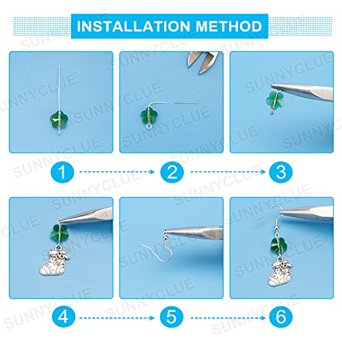 Sunnyclue 1 Box Diy 10 Pairs Christmas Electroplate Glass Beads Dangle Earring Making Kits Snowflake Bowknot Christmas Sock Candy Pendants Charms & Earring Hooks For Diy Jewerly Making Xmas Earrings #TOP3