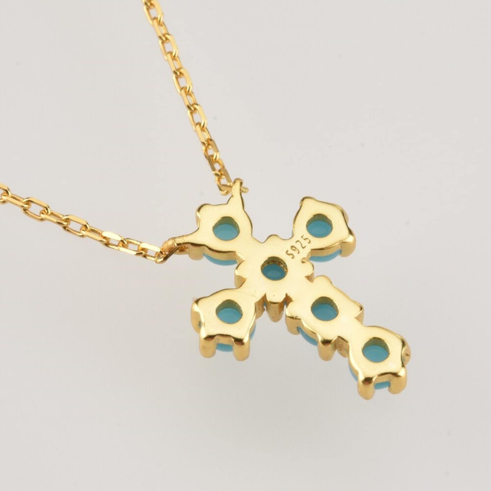 TTDGYYXW HPIP 925 Sterling Silber Gold Türkis Zirkon Charm Kreuz Halskette Kette Schmuck Für Hochzeitsgeschenk