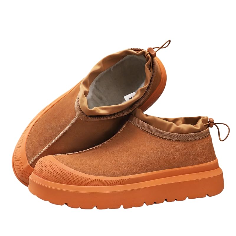 Unisex Winter Fleece Lined Suede Boots Slip-Resistant Platform Boots with Adjustable Drawstring for Men Women