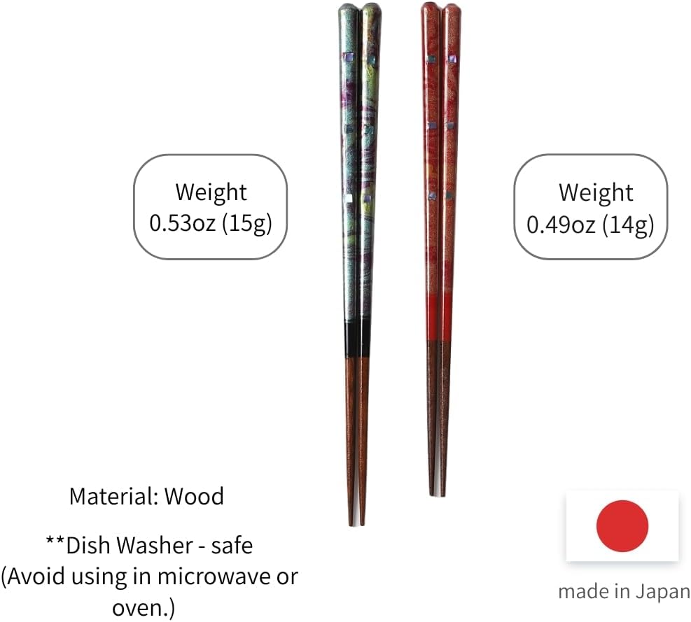 Premium Japanese Chopsticks Reusable 2prs Set [Made in Japan] Featuring Mother of Pearl Inlay and Traditional Lacquered Wooden Chopsticks B (Deep Sea Pearl 2prs(MK050))