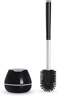 BOOMJOY Toilet Brush and Holder Set, Black Silicone Toilet Bowl Cleaner Brush, Toilet Scrubber Brush with Tweezers for Bathroom Cleaning, RV Accessories and House Organization Must-Haves