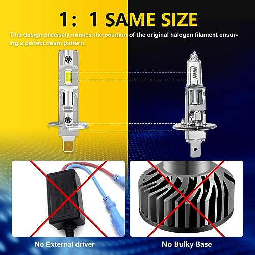 Novcapar H1 LED HEADLIGHT BULB H1 Led Bulbs For Projector,1:1 Mini Size Plug And Play,Hi And Low Beam,Fanless Fog Light Bulb,24000Lm +600% Brightness,6500K Cool White,Fog Light Bulbs,Pack Of 2 thumb #1