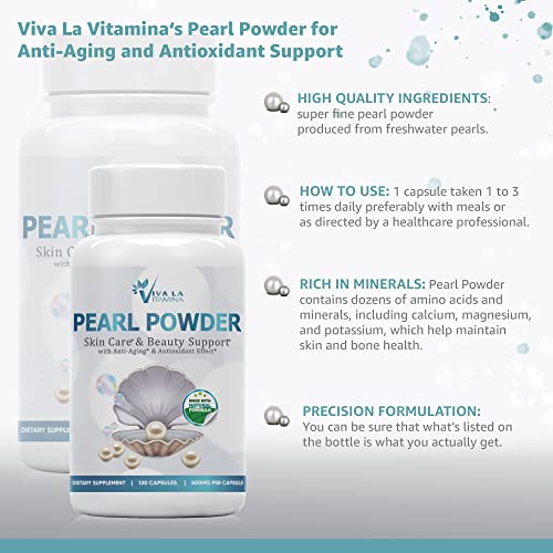 Pearl Powder Supplement 500Mg, 120 Capsules - Natural Source Of Calcium & Amino Acids, Anti-Aging Antioxidants For Skin Care, Non-Gmo #TOP3