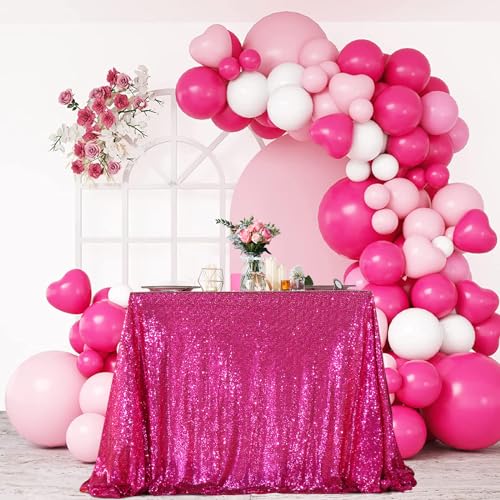PartyDelight Hot Pink Sequin Tablecloth 50x80 Inch Rectangular