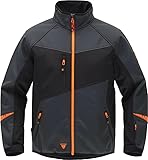 WORKTEAM Chaqueta Workshell Hombre, Corta Vientos, Repelente al Agua y Resistente al Desgarro, Interior Térmico Transpirable con Bolsillos Cremallera, Softshell Gris oscuro+Negro+Naranja L