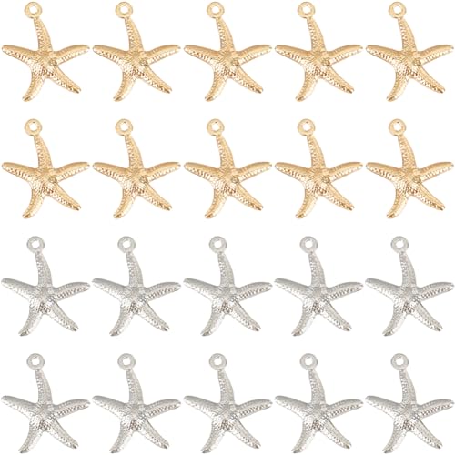 SUNNYCLUE 1 Box 100Pcs Starfish Charms Ocean Charm Bulk Stainless Steel Starfish Silver Real 24K Gold Plated for jewellery Making Supplies DIY Crafting Necklace Bracelet Earring