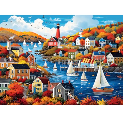300 Pieces Puzzle for Adults | Town in Autumn Puzzle | Recycled Cardboard Large Piece Jigsaw Puzzles 300 Pieces | Challenging Game Home Decor Birthday...