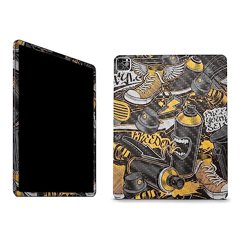 Image of MightySkins Carbon Fiber Skin Compatible with Apple iPad Pro 12.9 inch M2 6th Gen (2022) Full Wrap Kit - Yellow Hip Hop | Protective, Durable Textured Carbon Fiber Finish | Made in The USA